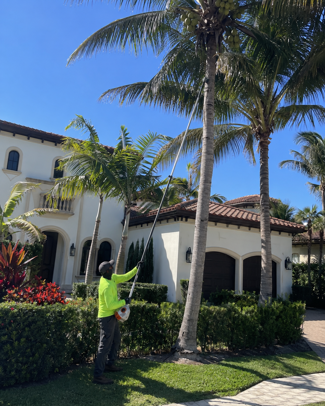 Tree trimming and coconut removal at a maintained property
